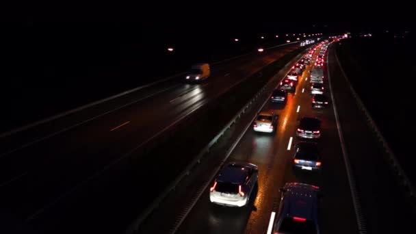 Vista Ángulo Alto Del Atasco Tráfico Carretera Por Noche — Vídeos de Stock