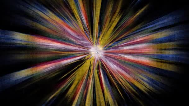 Бесшовная Разноцветная Звезда Черном Фоне Движущимися Лучами Создано Шаблону Мошенника — стоковое видео