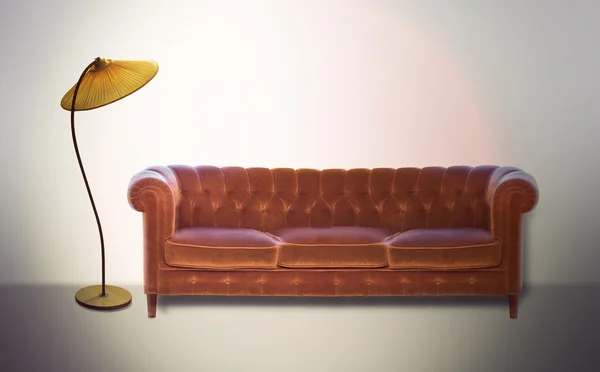 Sofa starodawny i lampa — Zdjęcie stockowe