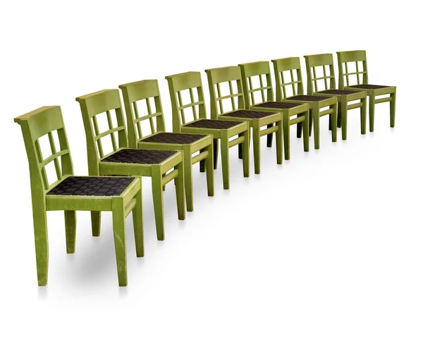 Reihe grüner Stühle — Stockfoto