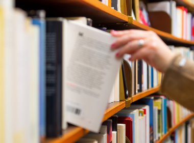 bir kitap kitap rafı seçme kadın