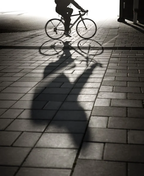 Zadní osvětlený cyklista ve večerním světle — Stock fotografie