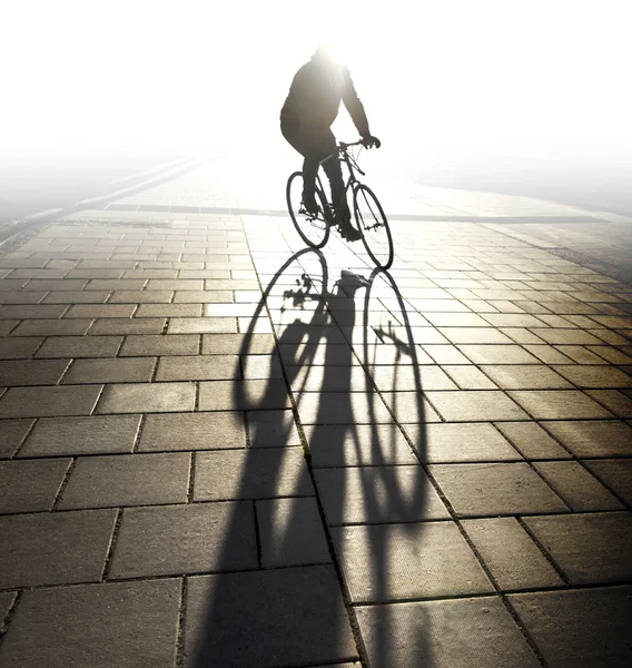 Cycliste rétroéclairé dans la lumière du soir — Photo