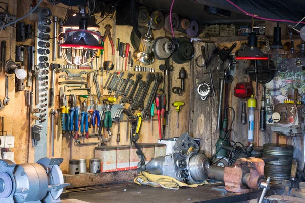 Motorfiets Onderdelen Gereedschappen Het Bureaublad Garage — Stockfoto