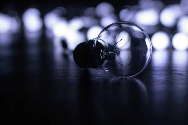 Lamp Closeup Little White Lights Garland Lying Floor Blur — Stock Photo, Image