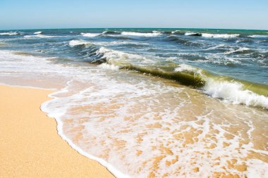 Güneşli bir günde kumsalda dalgalar