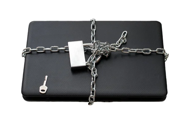 Bilgisayar Güvenlik Temalı Beyaz Bir Arkaplanda Izole Edilmiş Bir Zincire — Stok fotoğraf