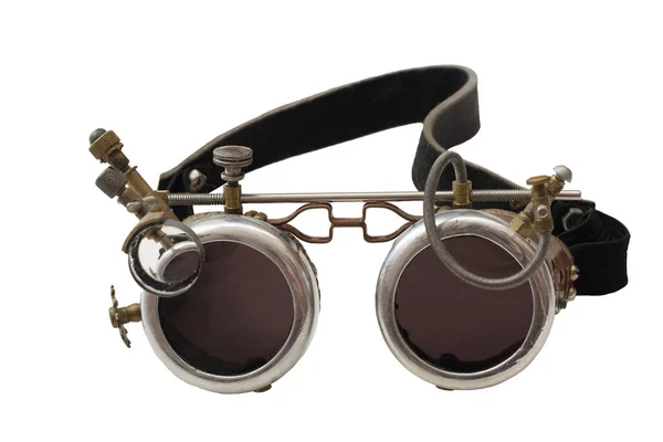 Metall Steampunk Glasögon Google Isolerad Den Vita Bakgrunden Närbild — Stockfoto