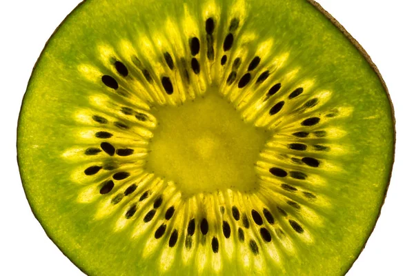 Texture Kiwi Coupé Travers Lequel Passe Lumière Macro Gros Plan — Photo