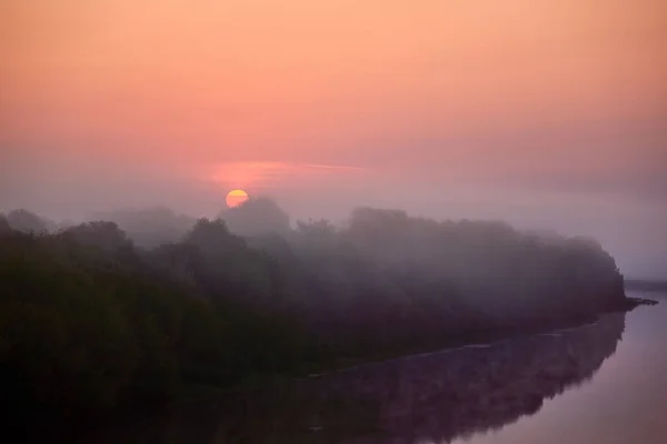 Cielo Sole All Alba Sul Fiume Mattino — Foto Stock