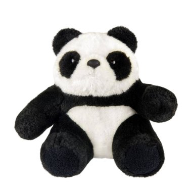 Beyaz arka planda izole edilmiş yumuşak şirin panda oyuncağı.