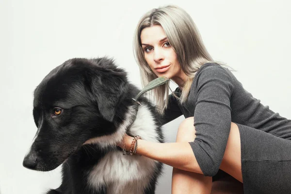 Portrait Beautiful Woman Her Dog — Stock Photo, Image