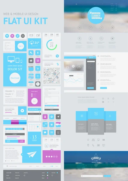 Flat UI kit for web and mobile, UI design, page website design template. — Stock Vector