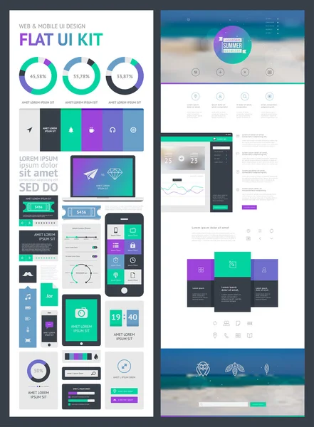 Düz web ve mobil UI takımı, UI tasarım, sayfa web sitesi tasarım şablonu. — Stok Vektör