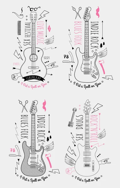 Insignes Vintage avec Guitares . — Image vectorielle