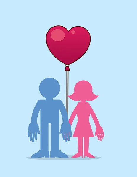 Couple avec ballon coeur — Image vectorielle