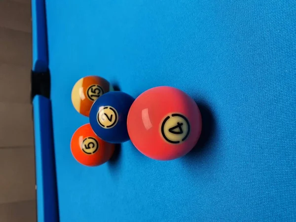 Solid Stripes Pool Balls Blue Background Photograph Features Set Pool — Fotografia de Stock
