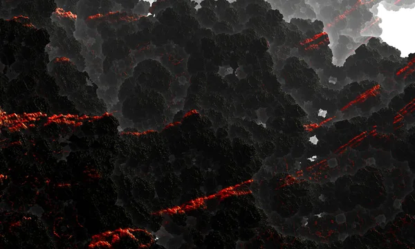 Fekete Vulkanikus Szikla Vörös Láva Erekkel Háttérszerkezete Egy Sziklának Fraktális — Stock Fotó