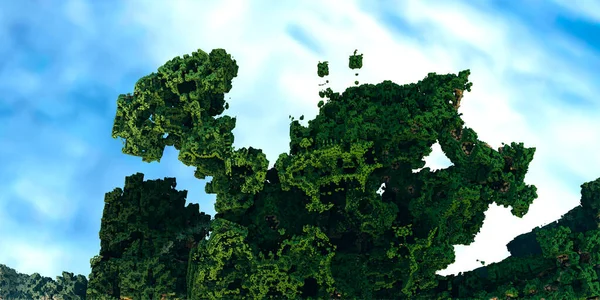 Isla Vegetación Fractal Volando Cielo Sobre Fondo Nubes — Foto de Stock