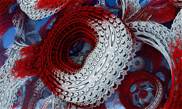 Hatalmas fraktál geometriai háttér koncentrikus gyűrűk egy piros, fehér és kék háttér. — Stock Fotó