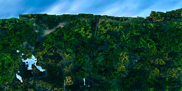 Roca fractal de vegetación en el fondo del cielo con nubes — Foto de Stock