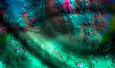 Karanlık gezegendeki sonbahar bataklığının yukarıdan görünüşü, 3 boyutlu görüntüleme