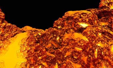 Siyah arka planda büyük turuncu altın cevheri. 3render.