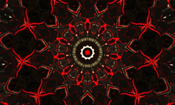 Kaleidoscope background. Abstract fractal shapes. Beautiful satanic kaleidoscope texture. Fantasy chaotic colorful fractal pattern. Unique kaleidoscope design. Inferno sign of the devil