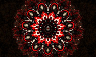 Geometrik nekromantik desen, mandala sanatı. Kaleydoskop ruhları altıgen, üçgen ve altı köşeli yıldızlar şeklinde çağırmak için. Koleksiyon defteri ve hediye paketi için kaleydoskop deseni.