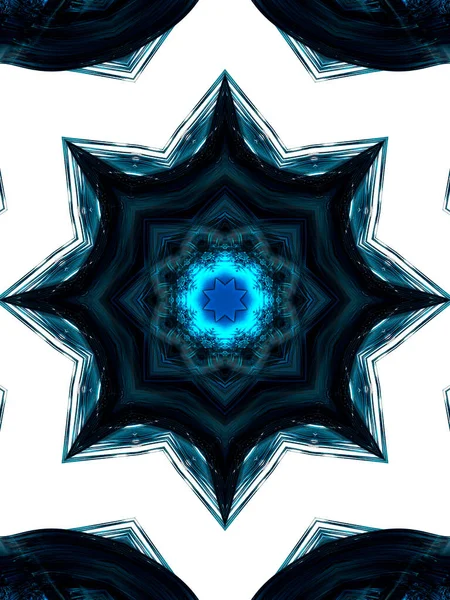 Blue Neon Pentagram White Background Star Kaleidoscope Vertical Image — Stock Photo, Image