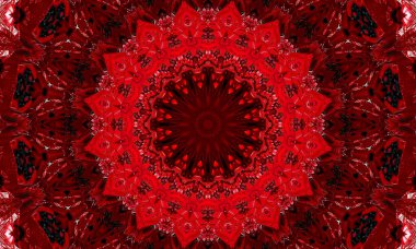 Korku kırmızısı yıldız kaleydoskop desenli duvar kağıdı tasarımı.