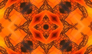 Üçgenlerden oluşan turuncu poligonal kaleydoskop deseni. Origami tarzında gradyanı olan geometrik arkaplan. İşiniz için üçgen tasarım.