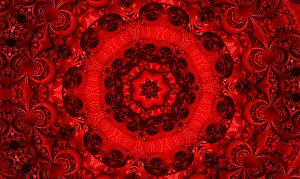Caleidoscopio Frattale Rosso Sangue Vivo Opera Arte Digitale Progettazione Grafica — Foto Stock