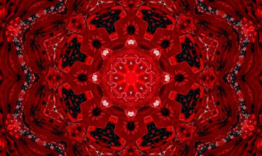 Korku kırmızısı yıldız kaleydoskop desenli duvar kağıdı tasarımı.