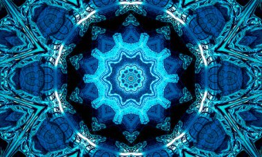 Mavi Donanma kaleydoskop desen arka plan. Daire desen. Soyut fraktal kaleydoskop arka plan. Soyut fraktal desen geometrik simetrik süsleme. Kaleydoskop mavi desen.