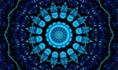 Mavi Donanma kaleydoskop desen arka plan. Daire desen. Soyut fraktal kaleydoskop arka plan. Soyut fraktal desen geometrik simetrik süsleme. Kaleydoskop mavi desen.