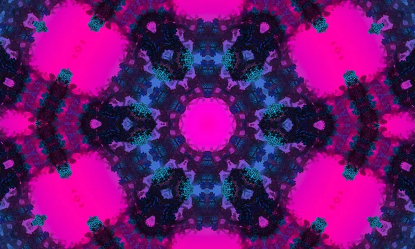 Neon Glowing Pink Kaleidoscope Reflection Blue Background — Stock Photo, Image