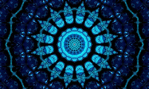 Blue Marine Caleidoscoop Patroon Abstracte Achtergrond Cirkel Patroon Abstracte Fractal — Stockfoto