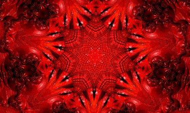 Siyah arka planda soyut pentagram spirografı. Tasarım için Spirograph dekoratif element. Kırmızı pentagram spirografı