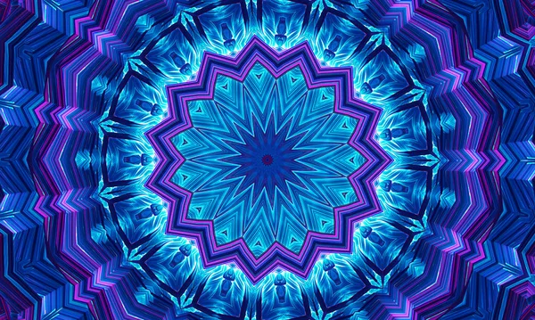 Azul Brillante Mandala Fractal Fondo Abstracto Generado Por Ordenador — Foto de Stock