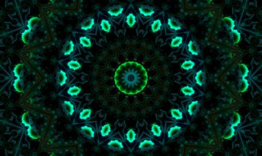 Soyut yeşil geometrik dikişsiz model arka planı. Soyut Çizgili Kaleydoskop. Psikedelik Renkli Kaleydoskop VJ arka planı. Disko Soyut Arkaplanı. Kaleydoskop etkisi
