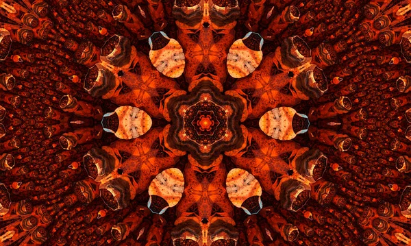 Gyömbér Groovy Kaleidoszkóp Absztrakt Zökkenőmentes Minta Kerek Kaleidoszkópos Izzó Elemek — Stock Fotó