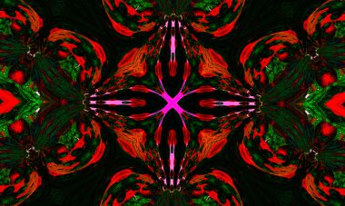 Yıldız kaleydoskop arka planı. Güzel çok renkli kaleydoskop dokusu. Eşsiz kaleydoskop tasarımı, eşsiz şekil, harika doku, mor soyut desen.