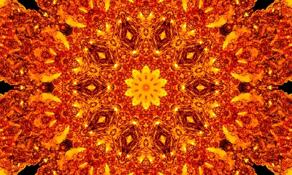 70 'lerde siyah retro desenli turuncu ışınlar. Soyut benzersiz kaleydoskop arkaplanı. Güzel kaleydoskop, kusursuz desen. Kusursuz kaleydoskop dokusu.