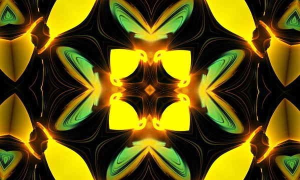 Żywy Zielony Żółty Kwiat Mandala Błyszczącymi Promieniami — Zdjęcie stockowe