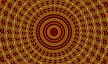 70 'lerde siyah retro desenli turuncu ışınlar. Soyut benzersiz kaleydoskop arkaplanı. Güzel kaleydoskop, kusursuz desen. Kusursuz kaleydoskop dokusu.