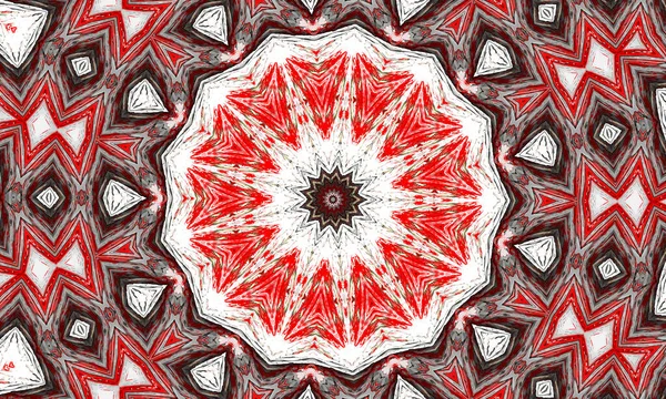 Piros Fehér Kaleidoszkóp Csillag Kereszt Szürke Ragyogó Élek — Stock Fotó