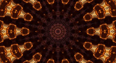 Kahverengi arkaplanda bej yıldız, soyut çiçek kaleydoskopu.