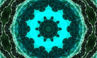 Derin nefrit yıldızı kaleydoskop. Nefrit gölgelerindeki geometrik elementlerin soyut modası. Yeşim geometrik şekiller