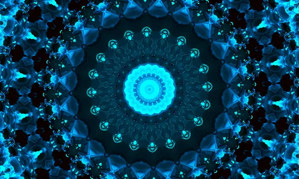 Cyan Indigo Und Schwarzes Hypnotisches Kaleidoskop — Stockfoto